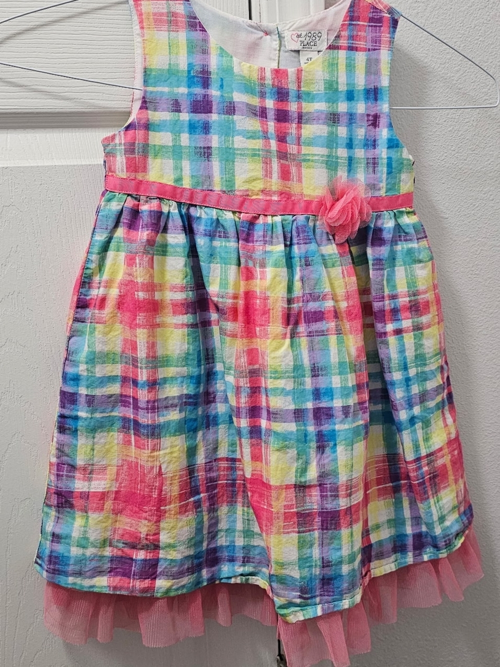 1989 Place Multicolor Plaid Dress with Pink Accents